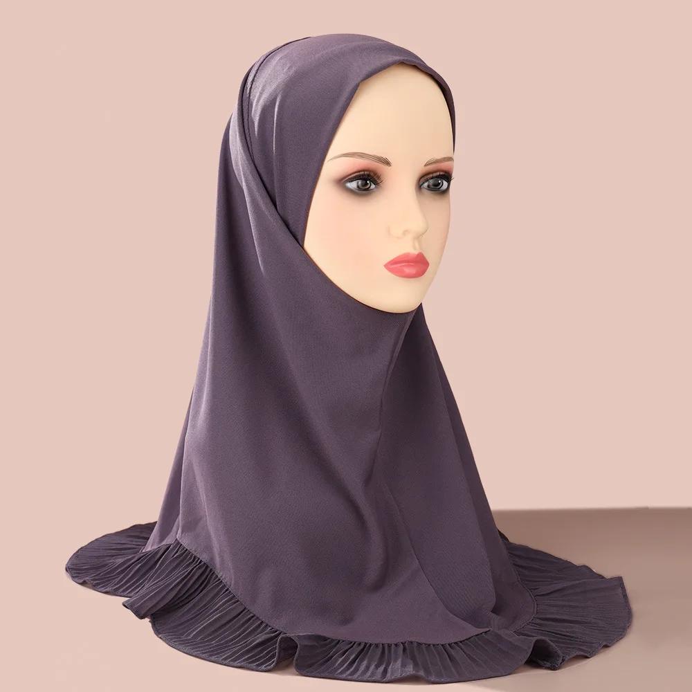 Muslim Women One Piece Amira Hijab Middle Eastern Turban Ruffles Headscarf Ethnic Pullover Headscarf Malay Full Cover Hat Mujer