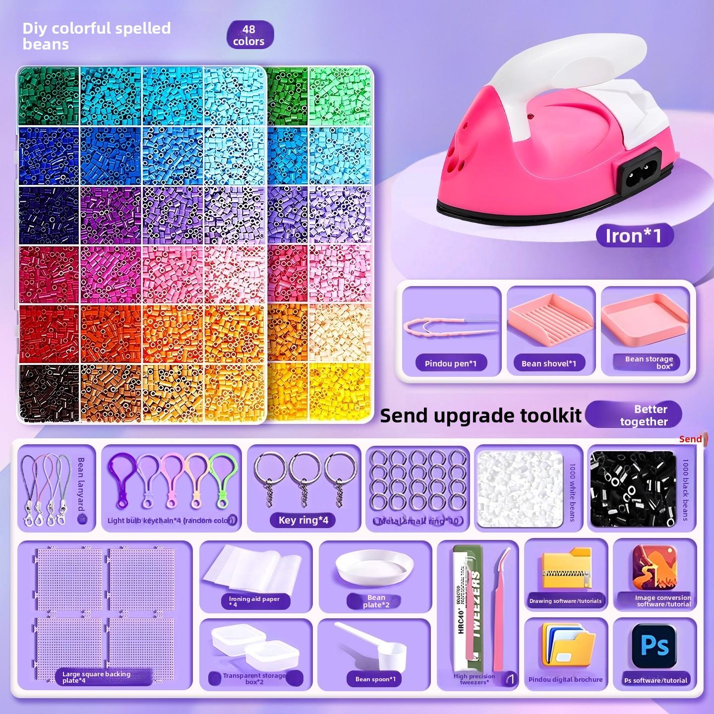 

Pindou bean handmade DIY material bag, full set of three-dimensional fusion MARD color number set, tools, ironing paper bag