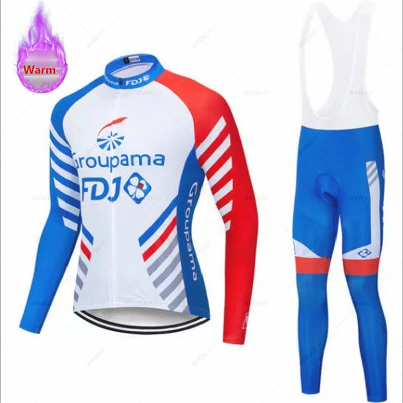Fdj Team 2026 Winter Cycling Clothing Men's Thermal Fleece Bicycle Clothing Set Outdoor MTB Bike Bib Pants Ropa Maillot Ciclismo