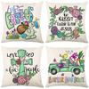 Green Easter Pillowcase Flowers Rabbit Printed Linen Pillow Home Nordic Festival Cushion Cover