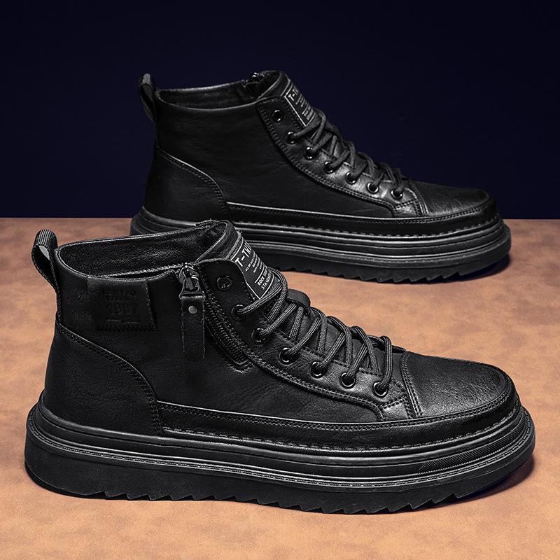 Autumn Men's Shoes New High-top Martin Boots Men's Trend Versatile Non-slip Wear-resistant Work Shoes Casual Leather Shoes Tooling Shoes