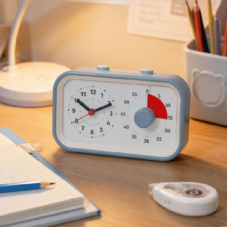 Visual Homework Clock for Kids and Students, Desk Alarm Clock for Reading Practice, Quiet Work and Routine Use