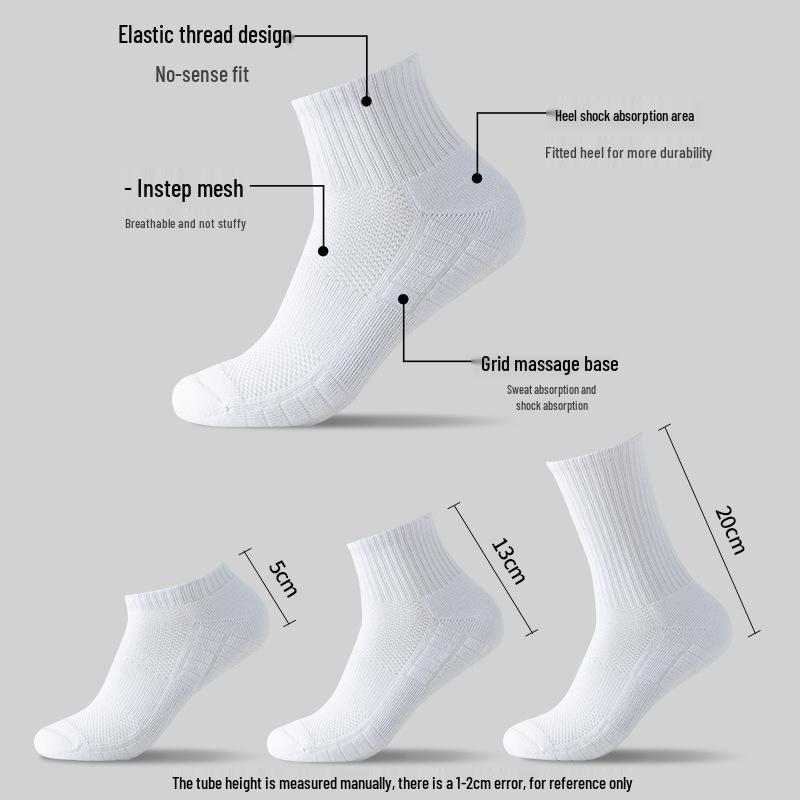 Men's Mid-Calf Terry Cotton Sports Socks - Spring/Summer Running & Basketball, Shock-Absorbing, Thickened, Long-Length