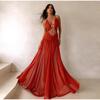 Sexy Hollow Out Long Dresses for Women Pleated V Neck Halter Sleeveless Backless Female Dress Fashion Solid Color A-Line Lady Dresses