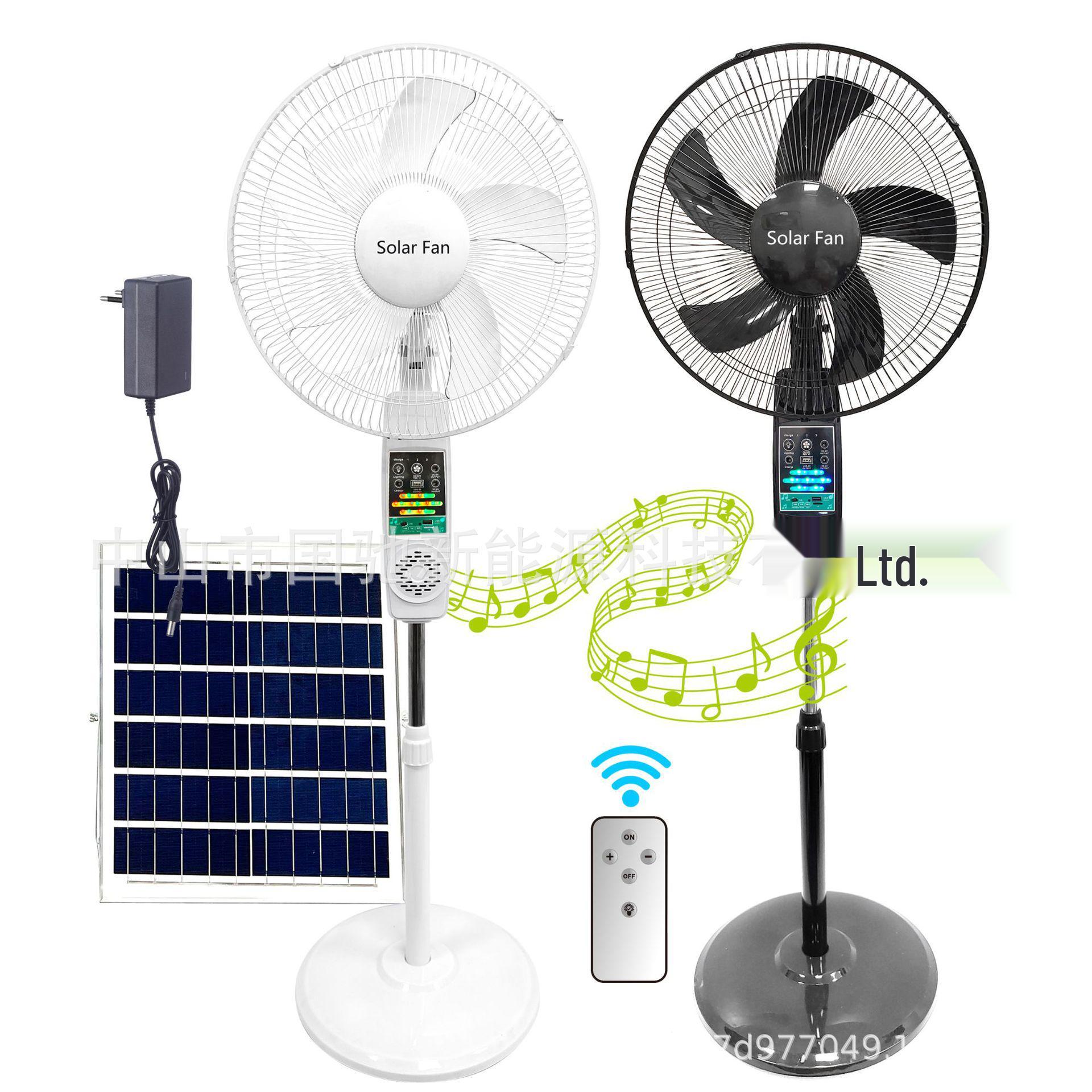 16-Inch Solar Rechargeable Bluetooth Music Floor Fan: Three-in-One Outdoor Camping Fan 16 inch + 15000mAh Battery чёрный