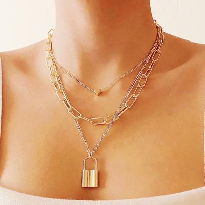 Necklace for Women Necklace Jewelryjewelry Multilayer Necklace Ins Wind Alloy Lock Heart Hundred Peace Lock Necklace Female Elegant Necklace
