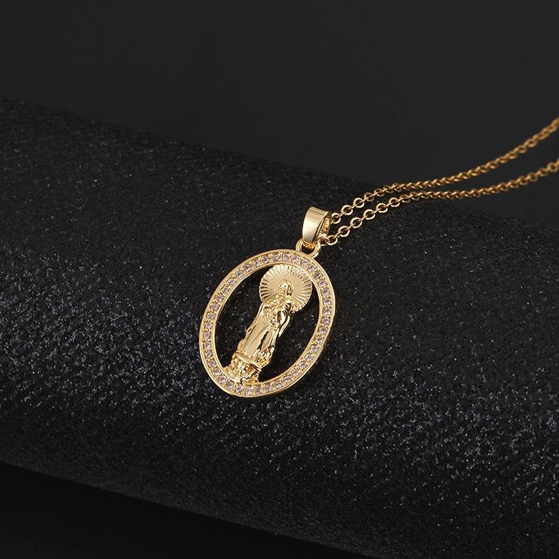European and American Fashion Micro inlaid Color Zircon Pendant Women's Jewelry Virgin Mary Necklace