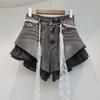 Blue Jean Shorts Women Denim Shorts Patchwork Ruffle Y2k with Belt Jeans Korean Girl Shorts Summer Streetwear 2026