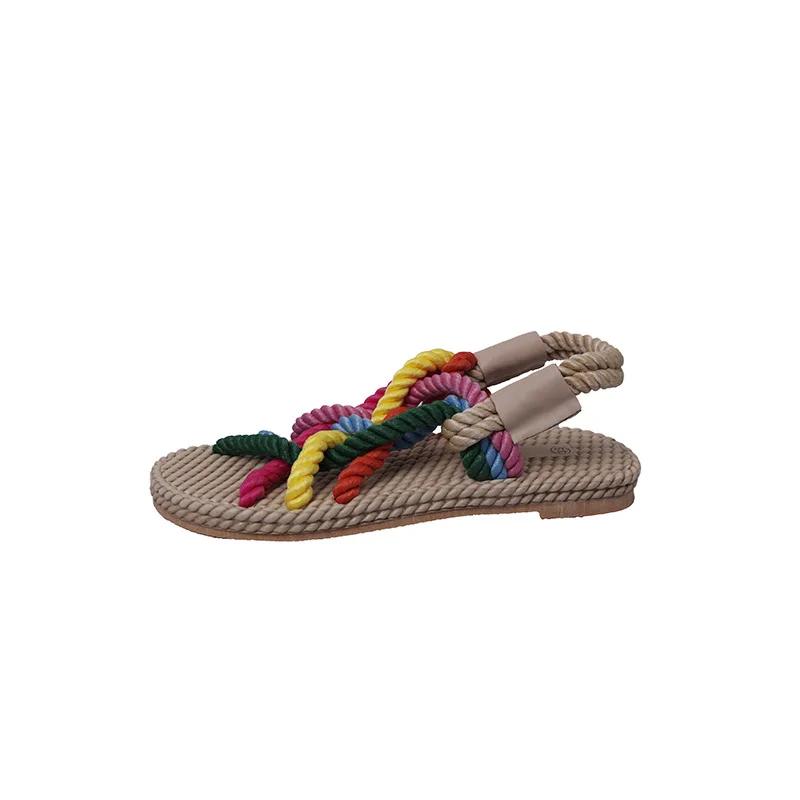 Fashion New Colourful Braided Sandals for Women Summer Flat Bottom Beach Bohemia Rome Women Cool Hemp Rope Sandal Casual Female Shoes