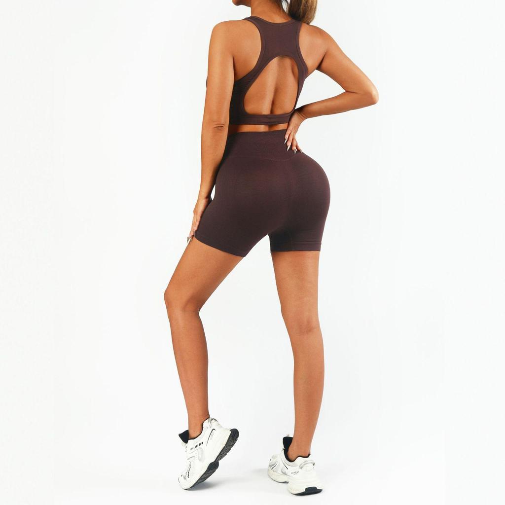 Women's High-Waisted Butt-Lifting Yoga Set: Slimming Three-Quarter Pants & Backless Push-Up Bra