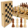 Wooden Chess Set Folding Chess Board Game Set Portable Travel Chess Checkers Suit Beginner Chess Set Educational Toy for Kids
