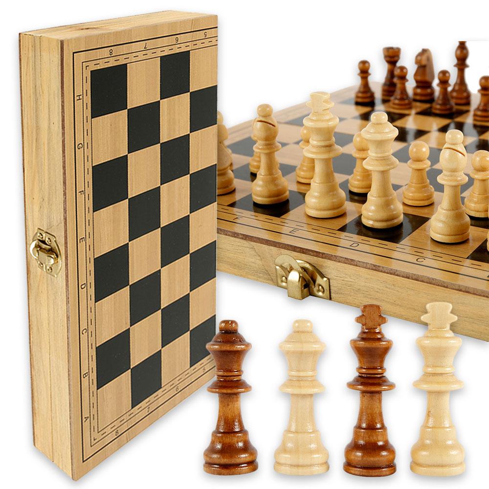 Wooden Chess Set Folding Chess Board Game Set Portable Travel Chess Checkers Suit Beginner Chess Set Educational Toy for Kids