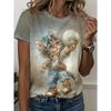 Fashion Women's Animal Short Sleeve 3D Animal Color Printing Crew Neck Short Sleeve Crew Neck T-Shirt