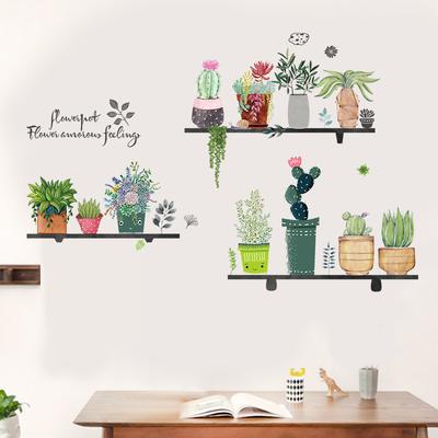 DIY Self-Adhesive Wall Stickers Green Potted Plants Decor for Living Room Bedroom Peel Stick Vinyl Art