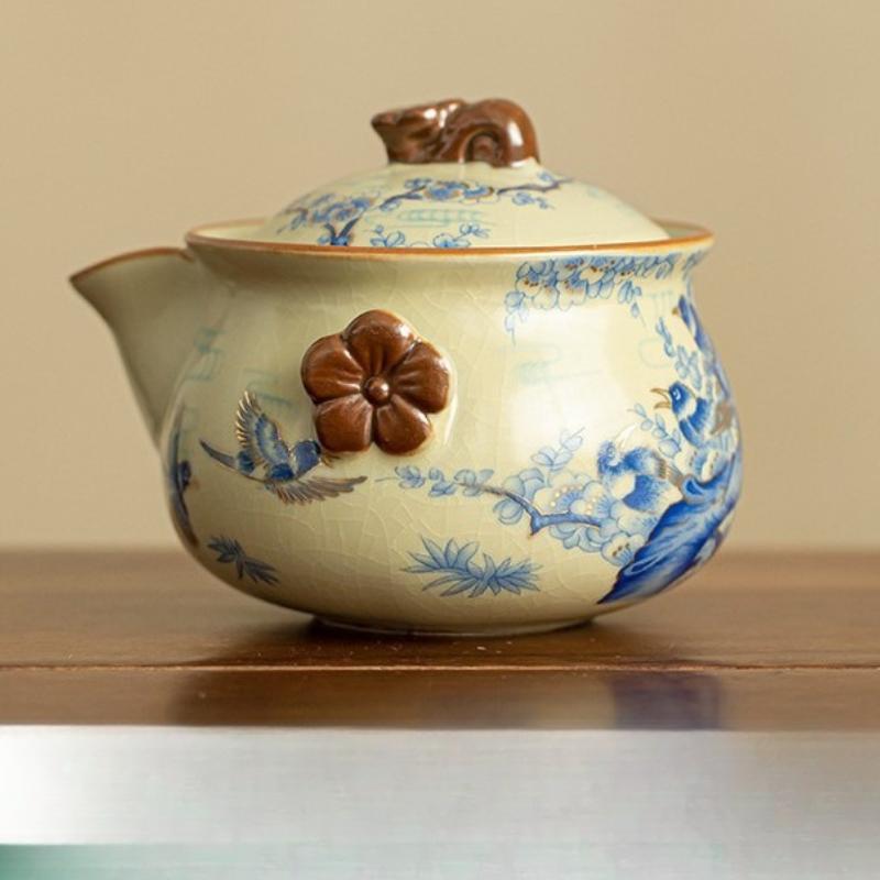

Ru Kiln Crackle Teapot Ceramic Tea Set Retro Treasure Bottle Hand Grab Pot Kungfu Tea Ware 200ml