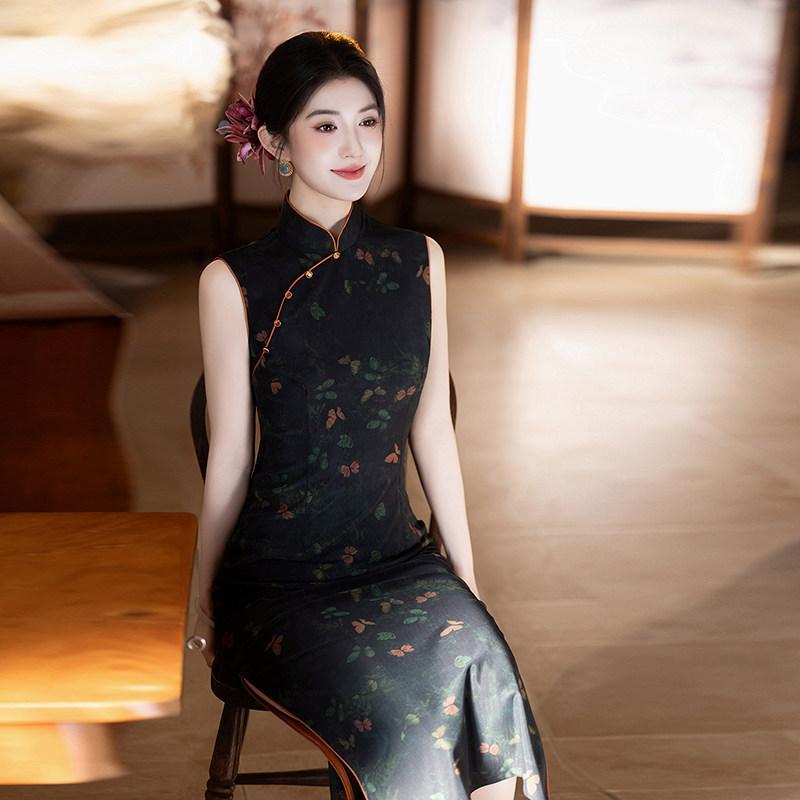 Black sleeveless national style new Chinese Suzhou long cheongsam improved young 1011 new women's high-end summer