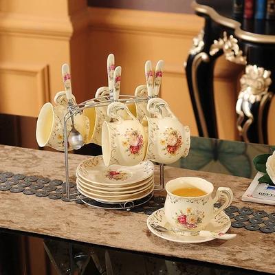 Rice Gold Rose Tea Set 800ml Bone China Teapot Coffee Cup Saucer Set Afternoon Tea Cup 225ml Drink Cup Kitchen Bar Supplies