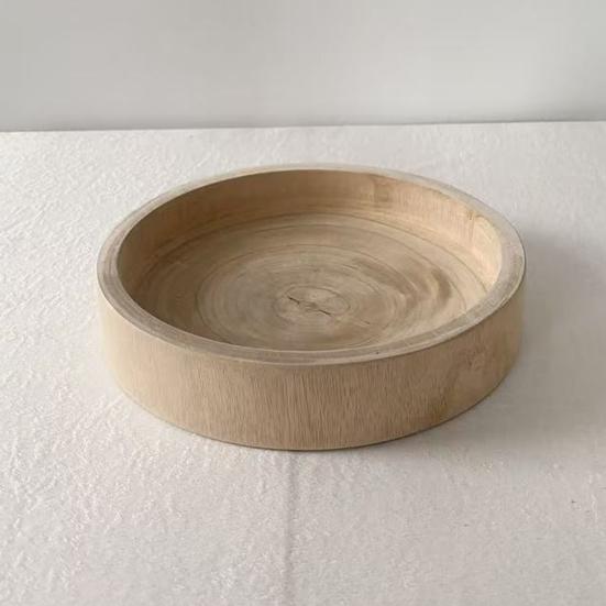 Wooden Round Storage Tray Multi-purpose Fruit Treats Candies Desserts Appetizer Snacks Serving Tray Farmhouse Rustic Decorative Bowl Kitchen Supplies