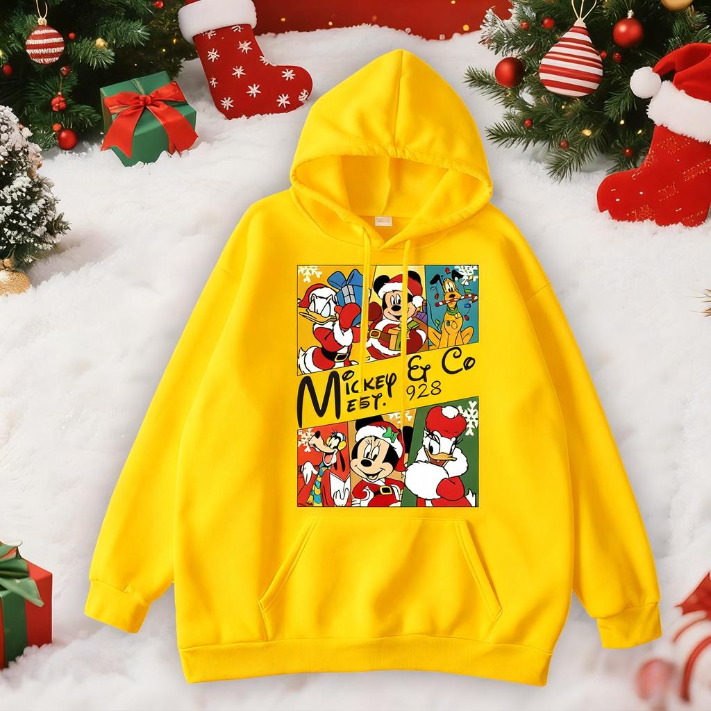 Weihnachts-Disney Eltern-Kind Outfits, Mickey Mehrfarbige Kapuzenpullover, Kinder Kapuzenpullover, Paar Familien Feiertagskleidung