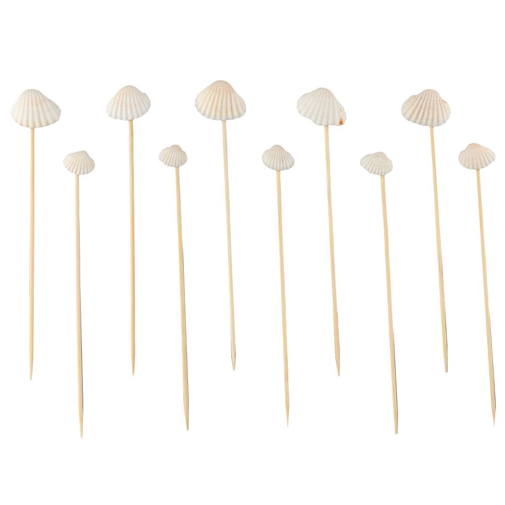100pcs 4.7 Inch Shell Bamboo Skewers Bamboo Disposable Fruit Bamboo Skewers Shell and Bamboo Fruit Skewers Fruit