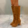 Fashion Retro Knee High Suede Riding Boots Women 2025 Winter Side Zipper Super High Heels Western Cowboy Boots Warm Plush Leather Shoes