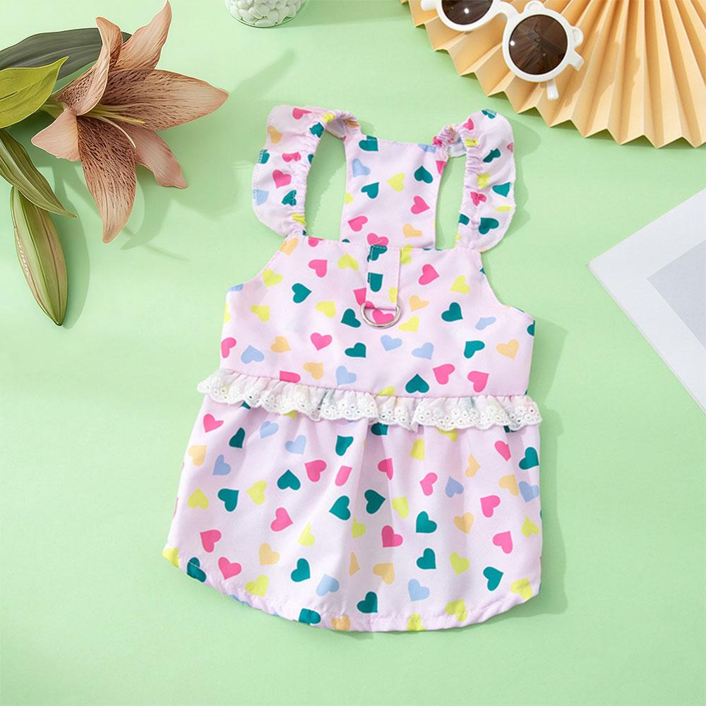 Puppies Princess Dress Summer Heart Printed Dress For Dog Pet Puppy Apparel Cute Print Cat Sweet Skirts Pet Clothes Supplies