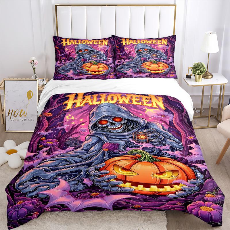 3pcs Halloween Theme Bedding Set, Including 1 Quilt Cover and 2 Pillow Shams, Without Filling, Soft and Comfortable Home Bedroom N050