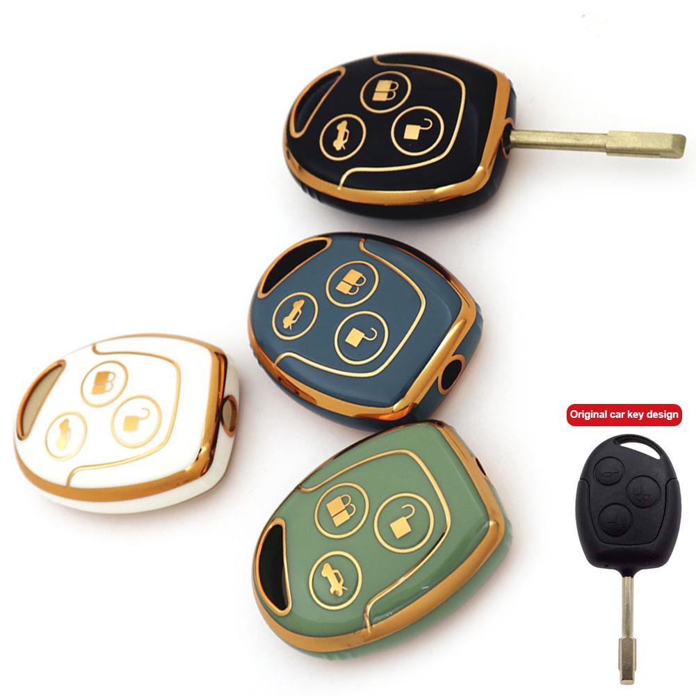 TPU autosleutelhouder voor Ford MONDEO FIESTA FOCUS C-MAX S-MAX TRANSIT KA GALAXY met 3 knoppen.