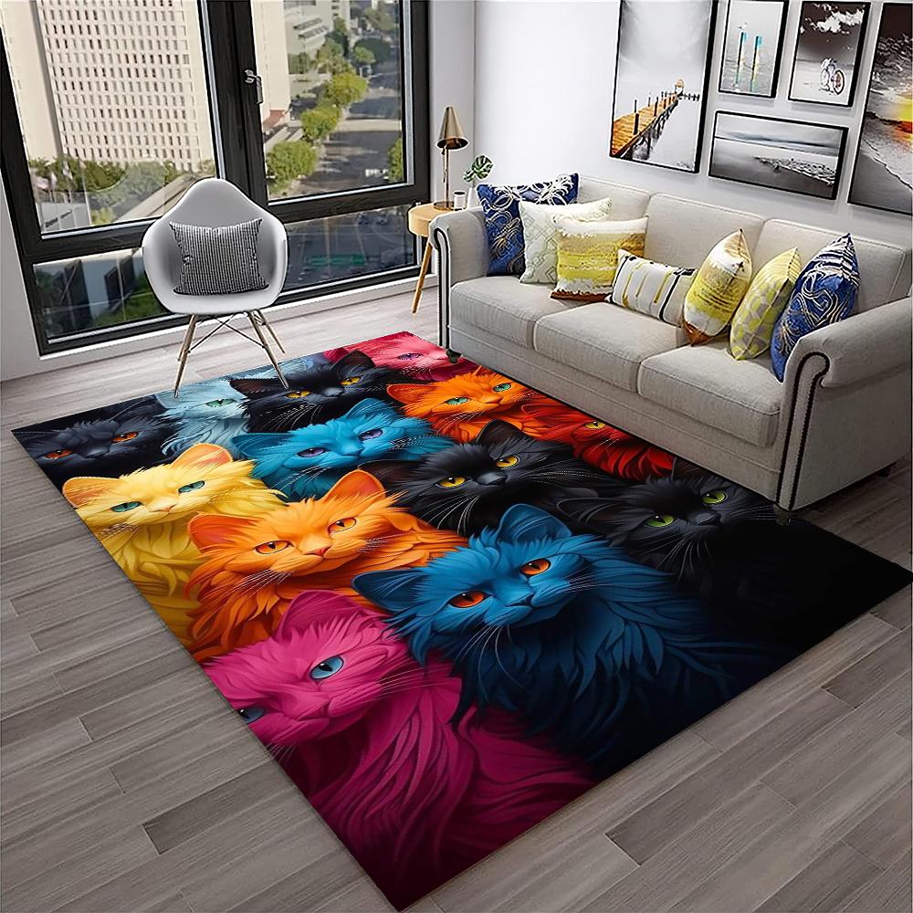 Cute Cat Flower Pastoral Cartoon Carpet Rug for Home Living Room Bedroom Sofa Doormat Decor,Kid Play Area Rug Non-slip Floor Mat