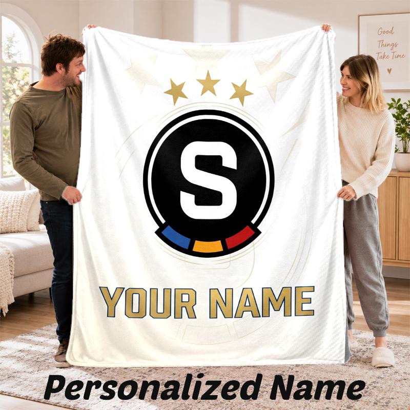 Sparta Prague Personalized Flannel Blanket Custom Name Text Soft Throw Blanket Home Decor