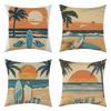 New Summer Refreshing Beach Sunrise Linen Pillowcase, Four-piece Set with Label