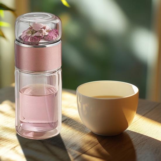 Tea Infuser Glass Tea Infuser Bottle Portable Tea Water Separation Cup for Loose Leaf Tea Double Glazing Tea Brewing Cup for Fruit Green Black Tea