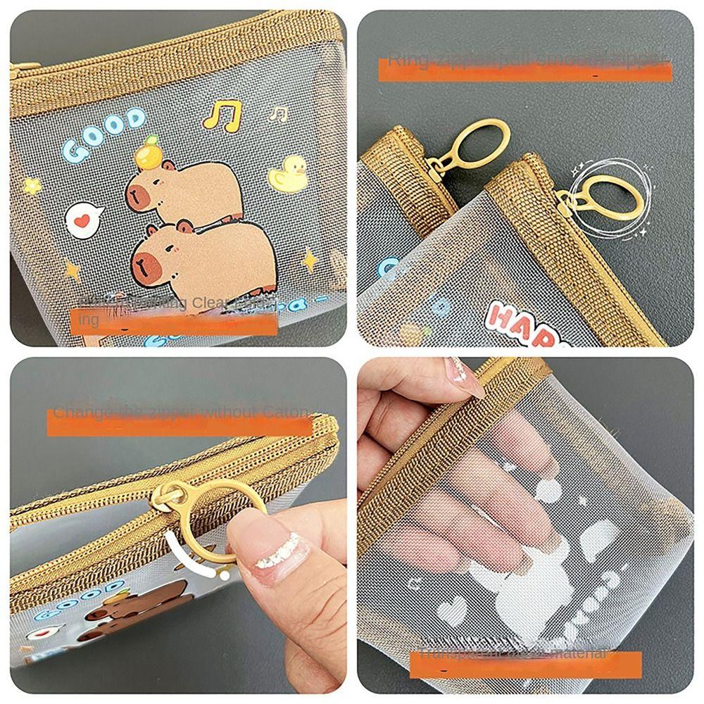 Mesh Coin Wallet Fashion Capybara Rabbit Panda Cartoon Anime Mini Wallet Key Card Lipstick Holder for Student Girls