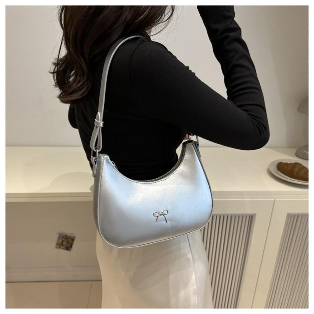 Fashi New Design Bowknot Armpit Bag PU Leather Solid Color Y2K Handbag Large Capacity Shoulder Bag