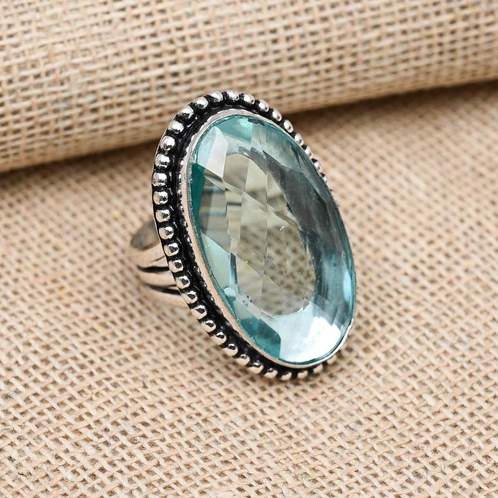 Aqua Apatite Gemstone 925 Sterling Silver Handmade Gorgeous Jewelry Ring For Her