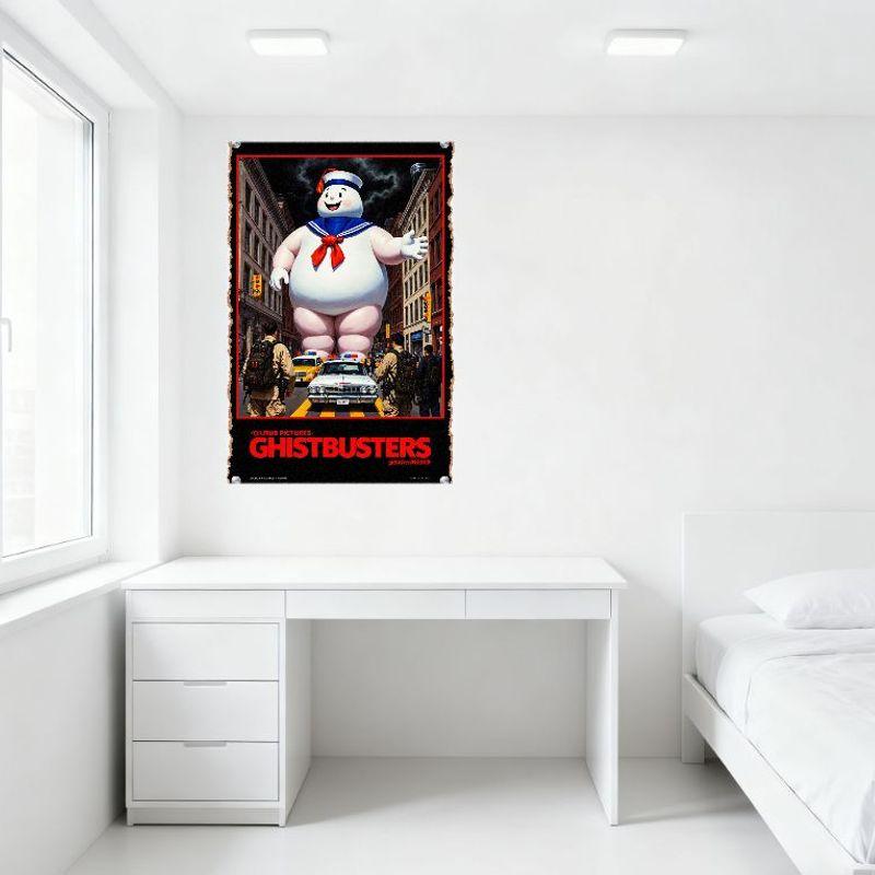 Ghostbusters Stay Puft Marshmallow Man Vintage Metallblechschild - Klassische Filmplakatkunst für Heimbar Club Man Cave Dekoration mit C