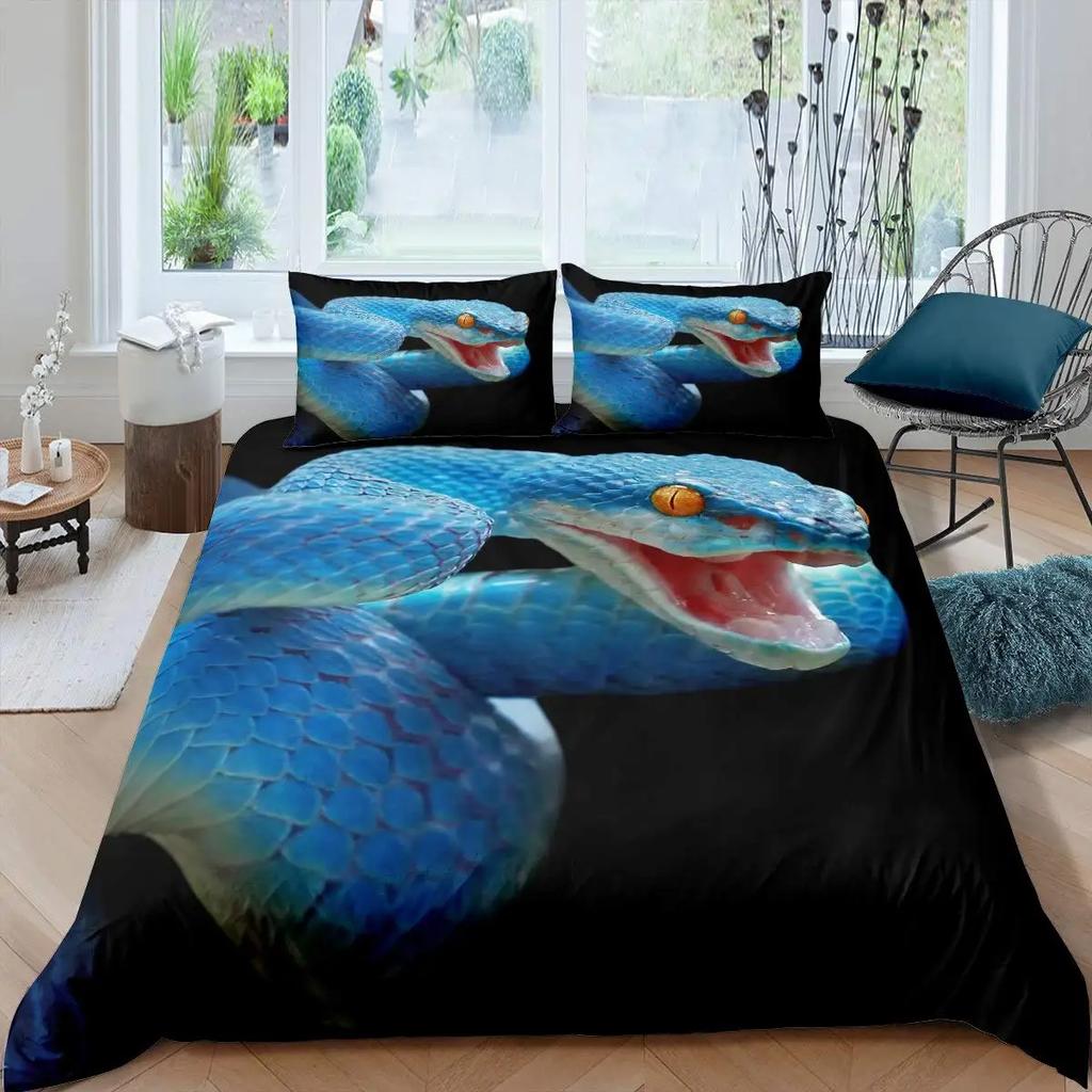 Snake Warm Comforter Cover Set for Children Kids Young Boys Tens Snake Soft Duvet Cover Reptile Print Beding Set Animal Comfortable Quilt Cover Beding