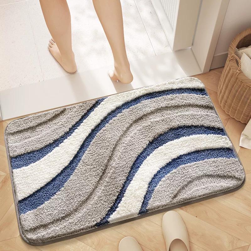 Bathroom Floor Mat with Green Gradient Texture, Absorbent Carpet for Bathroom, Simple Style, Thickened, Quick-Drying, Non-Slip Foot Mat