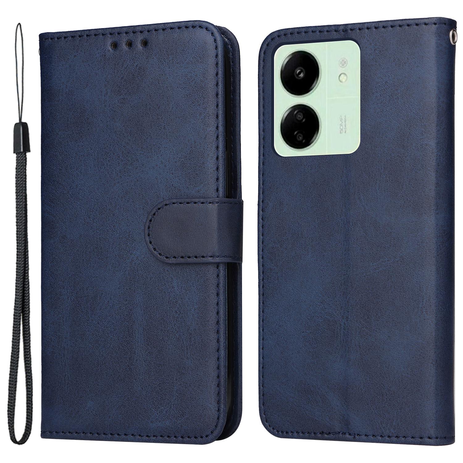 

For Xiaomi Redmi 13C 4G/5G/13R 5G/Poco M6 5G/Poco C65 4G Case Shockproof PU Leather Phone Cover Calf Texture Phone Shell Blue