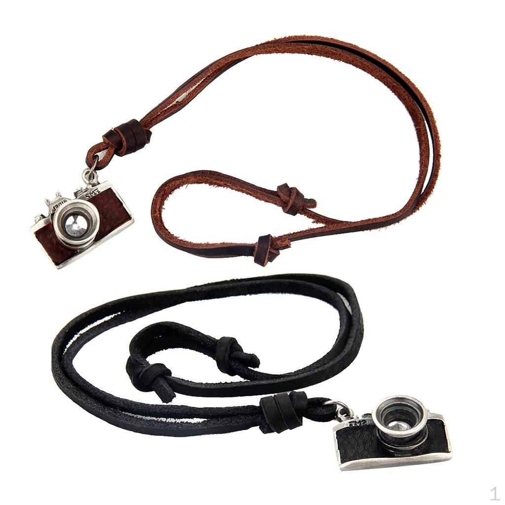 

Набор из 2 подвесок-шармов в форме фотоаппарата, кожаное ожерелье, бижутерия, длина 74 см