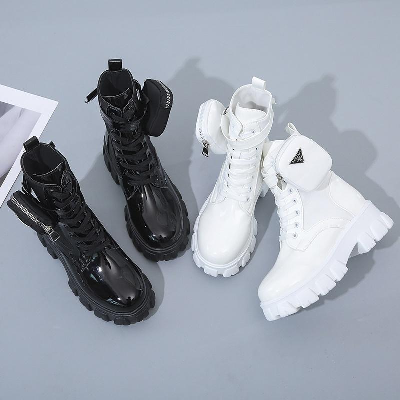 Dámská módní obuv Černá Punk Kotníková Platforma Motorkářské Martensky Šněrovací Mohutný Podpatek Spona Kapsa PU Kůže Boty