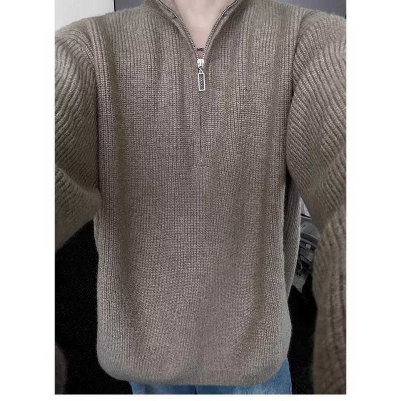 Men S Hooded Half Zip Knit Sweater Loose Warm Casual Pullover