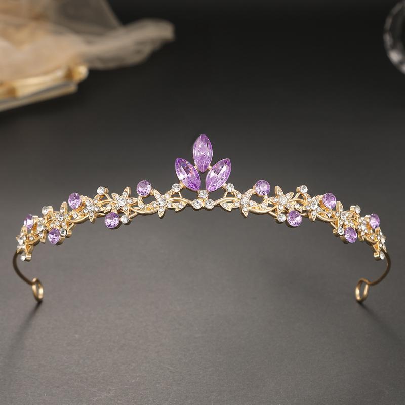 Rhinestone Leaf-Shaped Princess Crown Shiny Girls Birthday Hair Headpiece for Wedding Pageant Party Cosplay