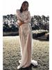 2025 Spring European & American Women's Celebrity Banquet Wedding Dress - Round Neck, Long Sleeve, Printed, Backless Lace