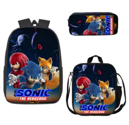 Backpack Sonic Elementary School Bag Lunch Bag Pencil Case Three-Piece Set
