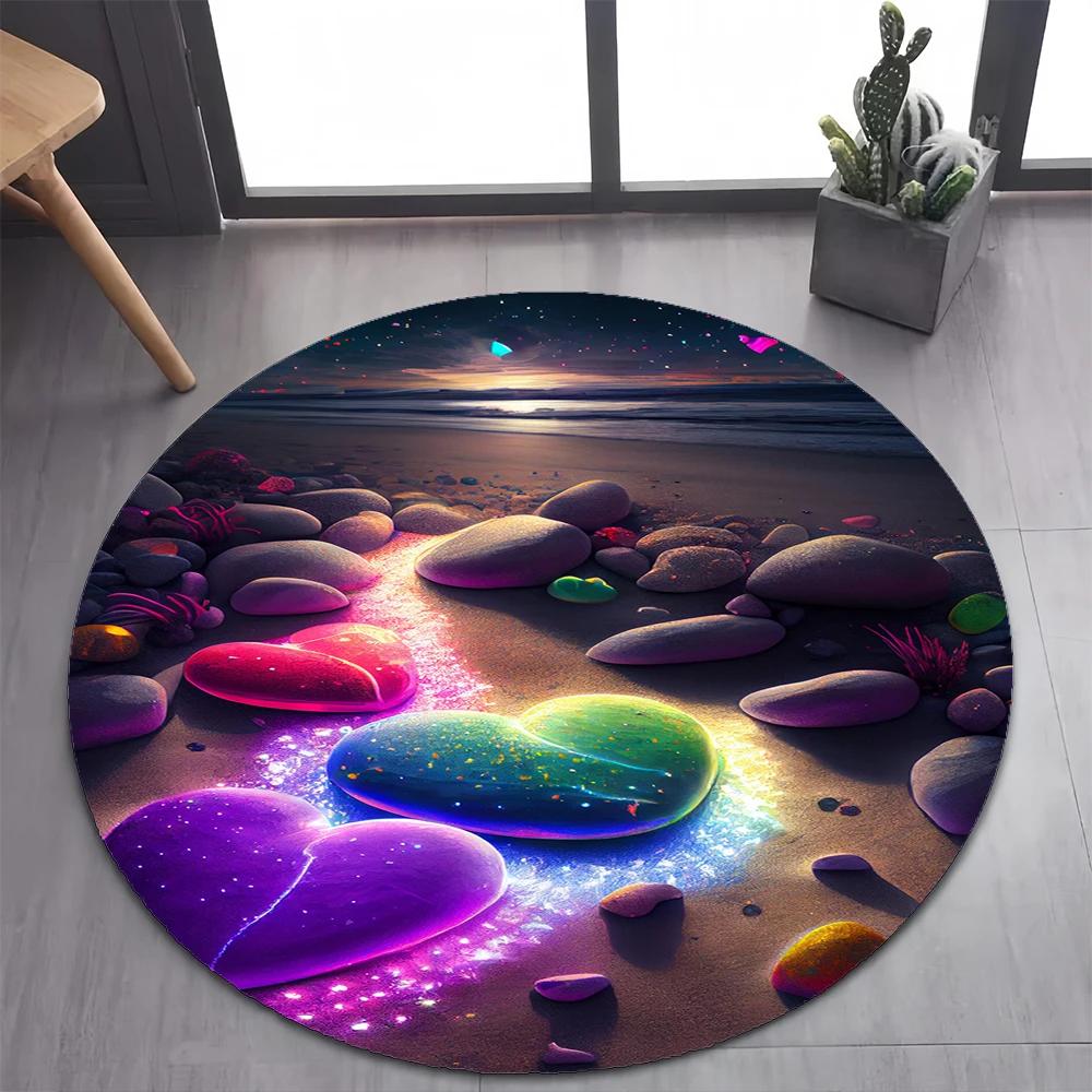 2025 New Style Colorful Pebble Rainbow Road Beach Stone Round Carpet Rug for Bedroom Living Room Decoration,pet Decor Floor Mat