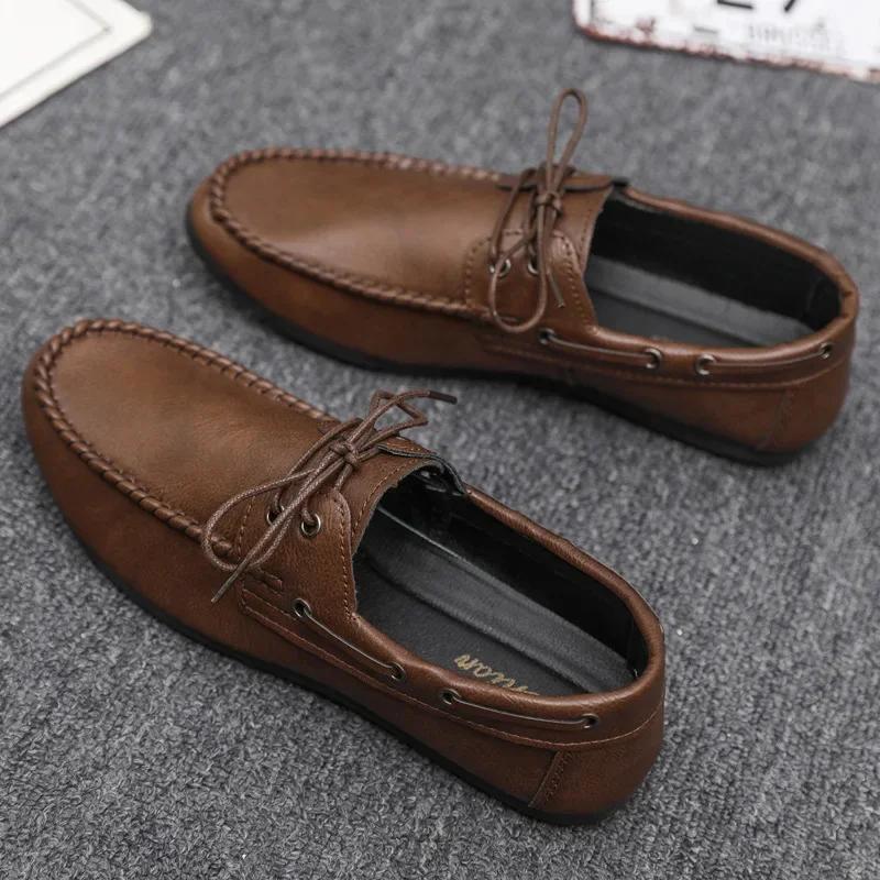 Fashion Breathable Business Men Leather Shoes Summer Slip on Loafers Men Casual Leather Shoe Black Flats Driving Shoes Moccasins Zapatos