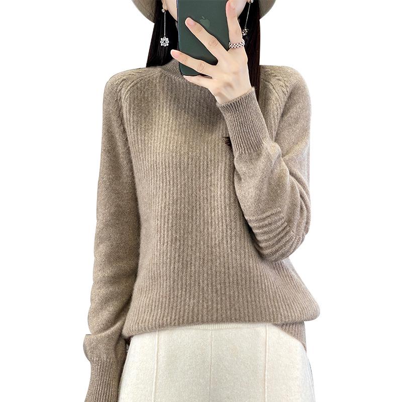 Women's High Neck Loose Pure Wool Sweater - Warm, Thickened Knit Pullover