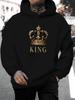 Unisex Casual Versatile Style Fashion Hoodie, New Unique Design with Royal Golden Crown Print Showcasing a Noble Temperament - Casual Pullover, Kangar