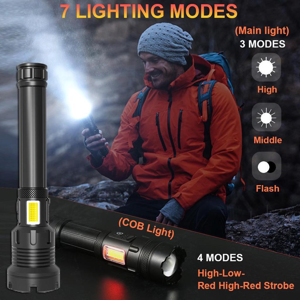 High-Powered Outdoor Flashlight - XHP160 & P90/P70 Emergency Rechargeable Camping Light